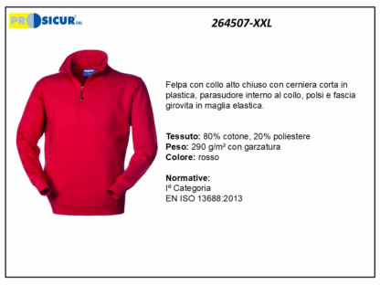 264507-XXL - Felpa 20% pes 80% cotone mezzazip rosso