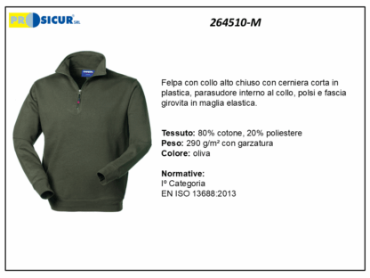 264510-M - Felpa 20% pes 80% cotone mezzazip oliva