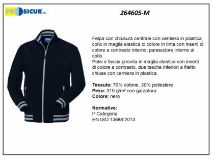 264605-M - Felpa 70%cotone 30%pes insertia contrasto zip lunga nero