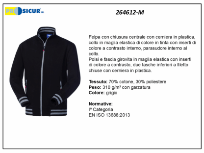 264612-M - Felpa 70%cotone 30%pes insertia contrasto zip lunga grigio
