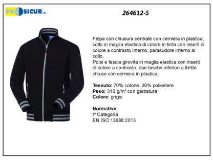 264612-S - Felpa 70%cotone 30%pes insertia contrasto zip lunga grigio