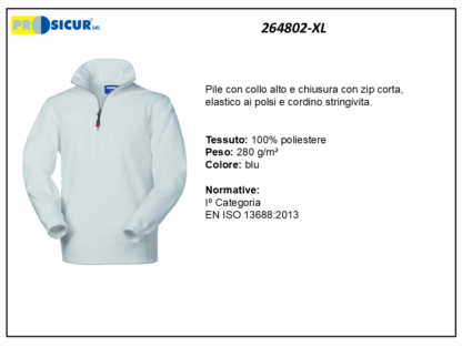 264802-XL - Pile 100% poliestere collo alto zip corta bianco
