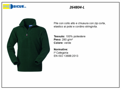 264804-L - Pile 100% poliestere collo alto zip corta verde