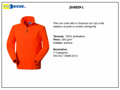 264809-L - Pile 100% poliestere collo alto zip corta arancio