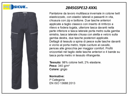 2845GSPE12-XXXL - Pantalone 98%cotone 2%elastaneinvernale multitasca grigio