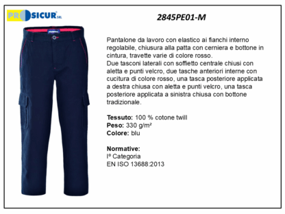 2845PE01-M - Pantalone 100%cotone twill invernale multitasca blu