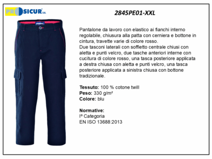 2845PE01-XXL - Pantalone 100%cotone twill invernale multitasca blu