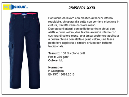 2845PE01-XXXL - Pantalone 100%cotone twill invernale multitasca blu