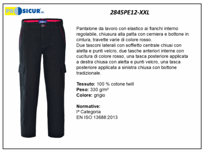 2845PE12-XXL - Pantalone 100%cotone twill invernale multitasca grigio