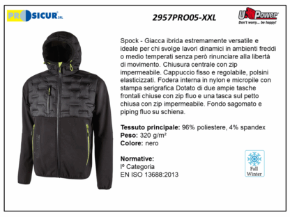 2957PRO05-XXL - Spock-giacca polieste/spandex fodera micropile nero
