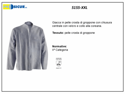 5155-XXL - Giacca pelle crosta groppone chiusura centrale c/velcro
