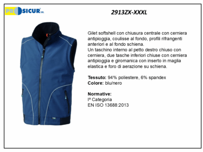 2913ZX-XXXL - Gilet softshell 94%poliestere 6%spandex blu/nero