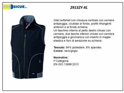 2913ZY-XL - Gilet softshell 94%poliestere 6%spandex nero/grigio