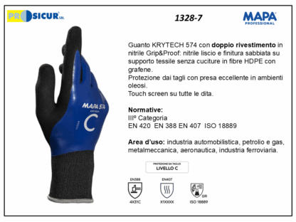 1328-7 - (Quantità per Confezione: 48 PA) - 574 guanto krytech doppio riv nitrile grip&proof taglio c