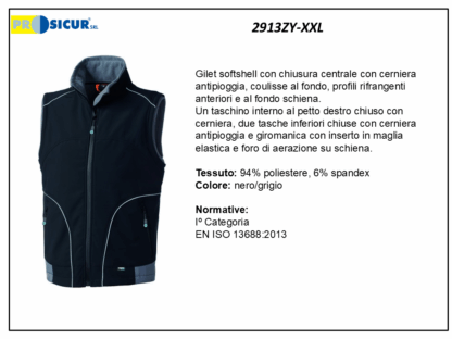 2913ZY-XXL - Gilet softshell 94%poliestere 6%spandex nero/grigio