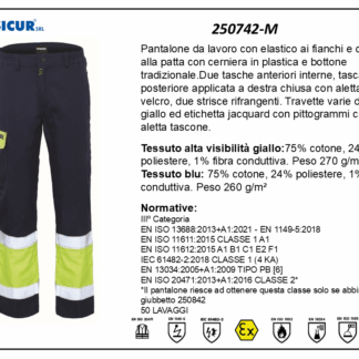 Pantalone av multiprotezione cot/pes/fib.condutt.giallo/blu