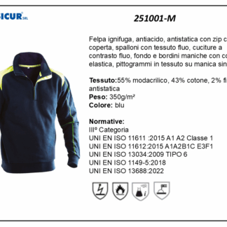 Felpa ignifuga antiacido anti statica 350gr inserti fluo