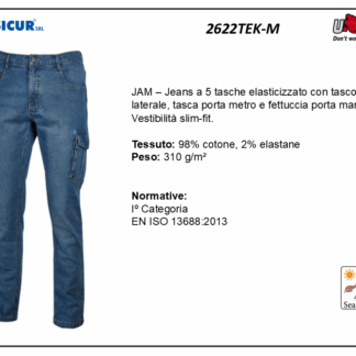 Jeans 5 tasche elasticizzato tascone laterale e portametro