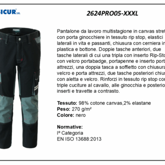 Pantalone 98%cotone canvas 2%elastan cavallo c/rinf.nero