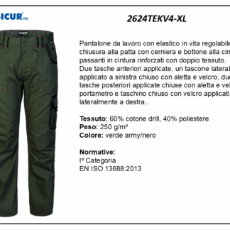 Pantalone 60%cotone 40%pes multitasca oliva/nero