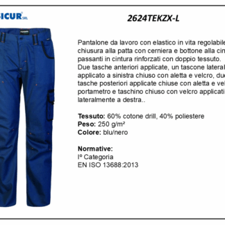 Pantalone 60%cotone 40%pes multitasca blu/nero