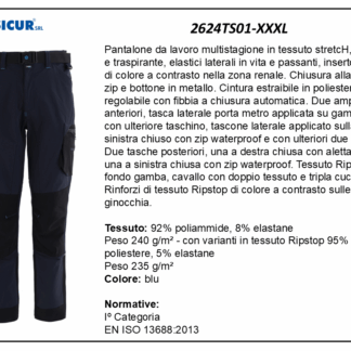 Pantalone 92%poliam.8%elastan multistagione multitasca 240gr