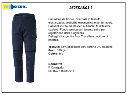 Pantalone 63%pes 35%cot.2%elasinvernale multitasche 330gr