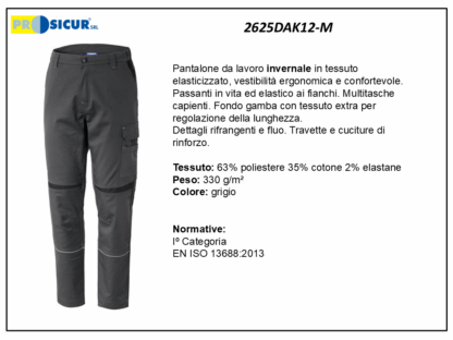 2625DAK12-M - Pantalone 63%pes 35%cot.2%elasinvernale multitasche 330gr
