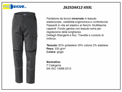 2625DAK12-XXXL - Pantalone 63%pes 35%cot.2%elasinvernale multitasche 330gr