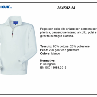 Felpa 20% pes 80% cotone mezzazip bianco