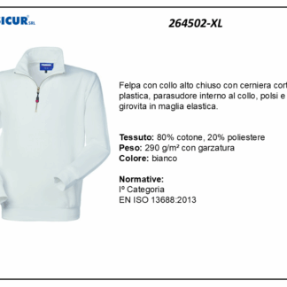 Felpa 20% pes 80% cotone mezzazip bianco