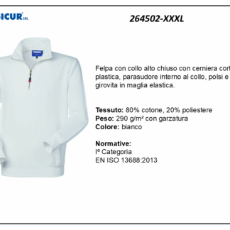 Felpa 20% pes 80% cotone mezzazip bianco