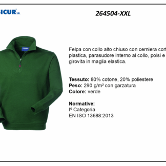 Felpa 20% pes 80% cotone mezzazip verde