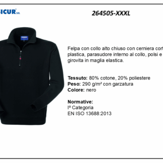 Felpa 20% pes 80% cotone mezzazip nero