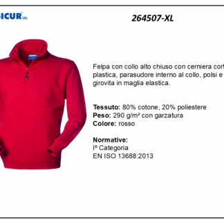 Felpa 20% pes 80% cotone mezzazip rosso