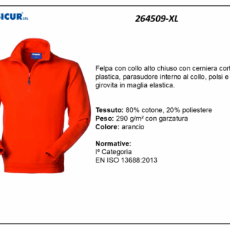 Felpa 20% pes 80% cotone mezzazip arancio