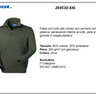 Felpa 20% pes 80% cotone mezzazip oliva