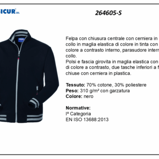 Felpa 70%cotone 30%pes insertia contrasto zip lunga nero