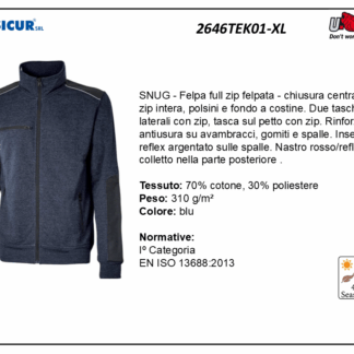 Felpa 70%cotone 30%pes 310gr zip centrale blu