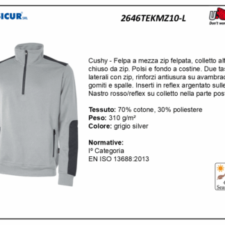 Felpa 70%cotone 30%pes 310gr mezza zip grigio silver