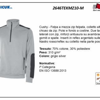 Felpa 70%cotone 30%pes 310gr mezza zip grigio silver