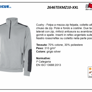 Felpa 70%cotone 30%pes 310gr mezza zip grigio melange