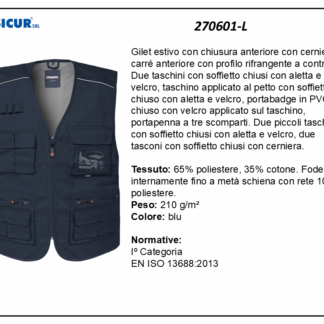 Gilet 35%cotone 65%poliestere scollo a v multitasca blu