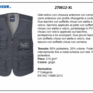 Gilet 35%cotone 65%poliestere scollo a v multitasca grigio