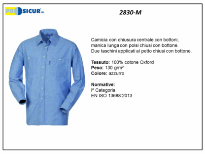 2830-M - Camicia 100% cotone oxford manica lunga 2 taschini