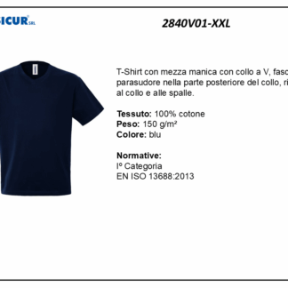 T-shirt collo a v 100% cotone blu