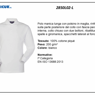 Polo 100% cotone pique manica lunga bianco