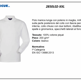 Polo 100% cotone pique manica lunga bianco