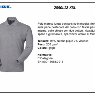 Polo 100% cotone pique manica lunga grigio