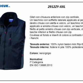 Gilet 100% nylon multitasche rip-stop nero/grigio